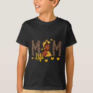 T-shirt Maman Vie Leopard Afro Femme Africaine Américaine