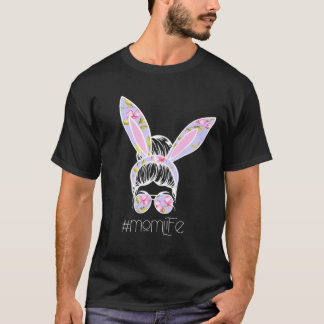 T-shirt Maman Vie Messy Cheveux Bun Bunny Headband Da de l