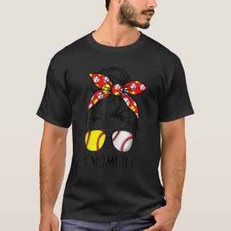 T-shirt Maman Vie Softball Baseball Mères Day Messy Bun