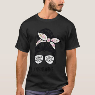 T-shirt Maman Yorkie Chignon Désordonné Lunettes, Terrier 