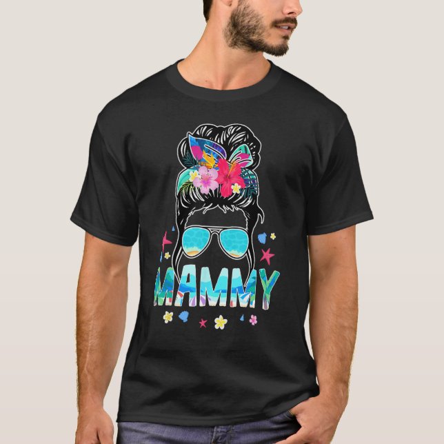 T-shirt Mammy Hello Summer Beach  Messy Bun Summertime (Devant)