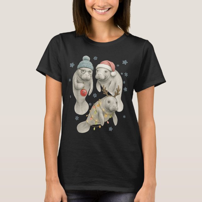 T-shirt Manatee Christmas Manatee Santa Reindeer Lights Wo (Devant)