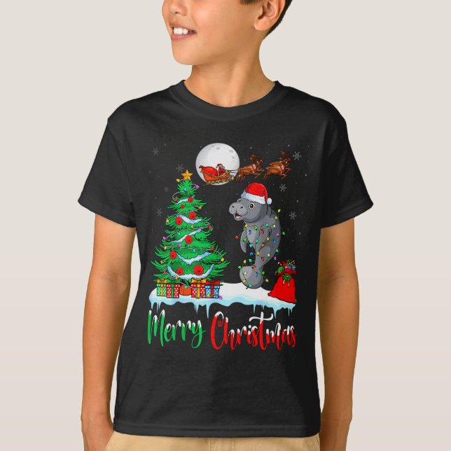 T-shirt Manatee Santa Hat Xmas Tree Merry Christmas Manate (Devant)