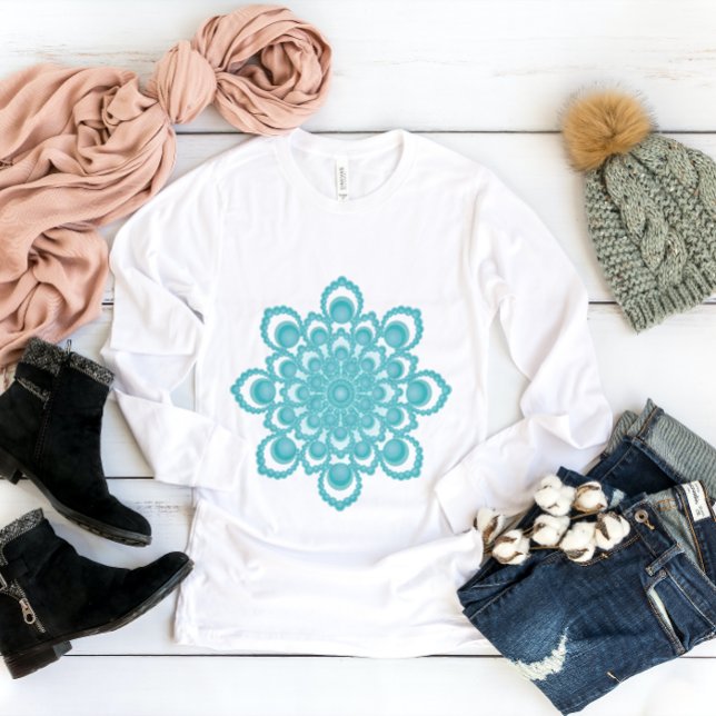 T-shirt Manche longue Mandala Flower Turquoise (Créateur téléchargé)