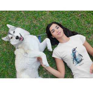 T-shirt Manchot aquarelle azur arctique, personnalisé