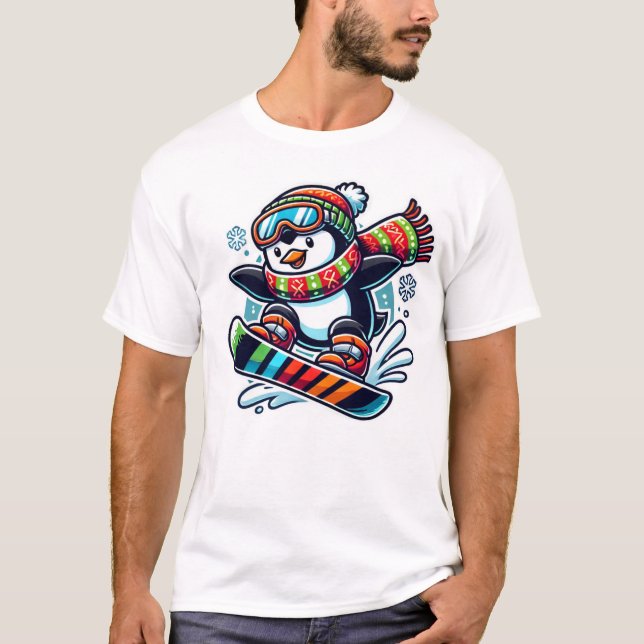 T-shirt manchot de snowboard noël (Devant)