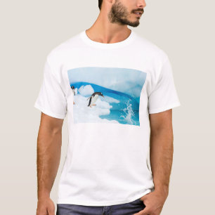 T-shirt manchot papou, Pygoscelis Papua, sautant