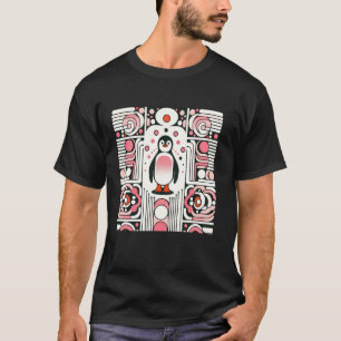 T-shirt Manchot Saumon Rose Mignon Géométrie Rétro 60s