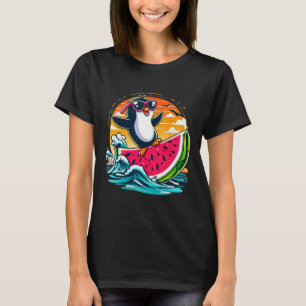 T-shirt Manchots simples pastèque surf été coucher de sole