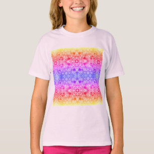 T-shirt Mandala kaléidoscopique en bleu, jaune et rose