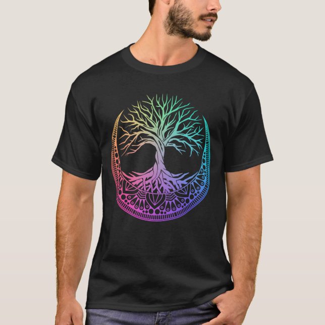 T-shirt Mandala Moon Reiki Master Yoga Médaille Arbre (Devant)