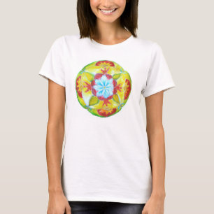 T-shirt Mandala ronde, Fleur bleue, paix, Unité
