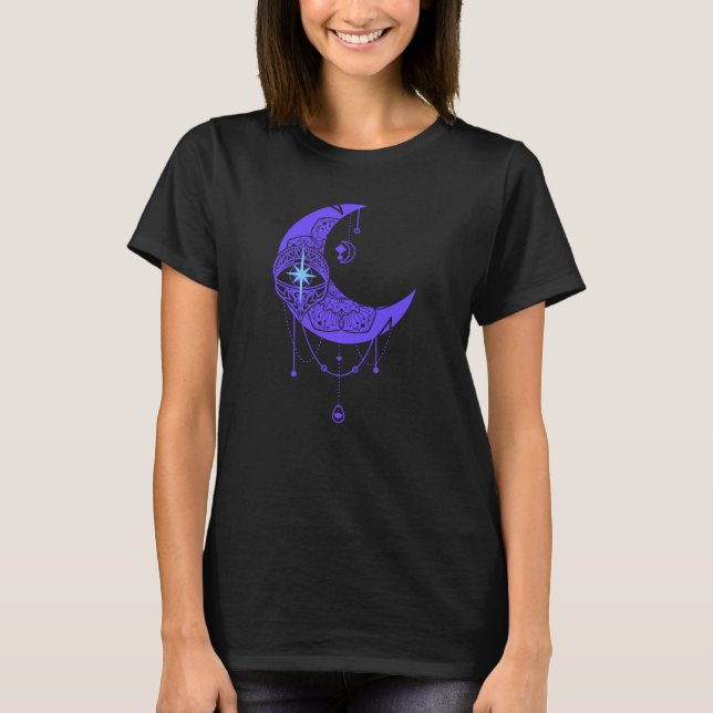 T-shirt Mandala Style Crescent Violet Lune OEil attentif (Devant)