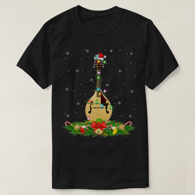 T-shirt Mandolin Lover Music Lover Lumière Xmas Père Noël  (Design devant)