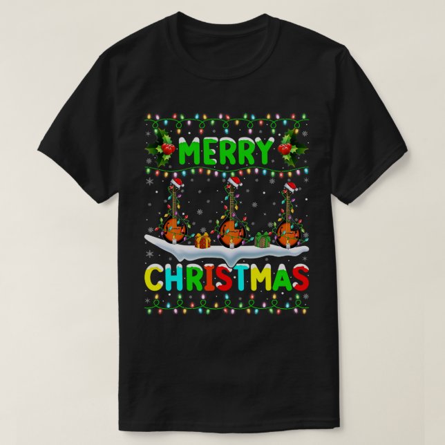 T-shirt Mandolin Lover Xmas Mandolin Éclairage Santa Hat M (Design devant)