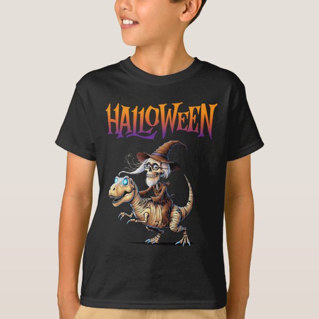 T-shirt Manège squelette de T-Rex Halloween  (Devant)