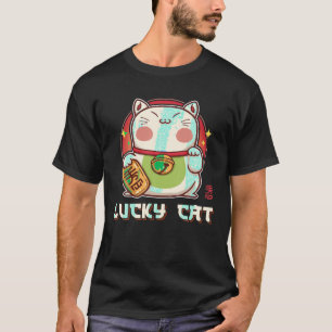 T-shirt Maneki Neko Agitant Lucky Chat Feline Lucky Kawaii