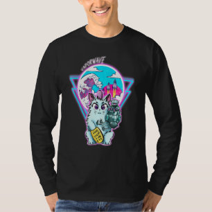 T-shirt Maneki-Neko Cyberpunk Chat Avec Vapeur Vave