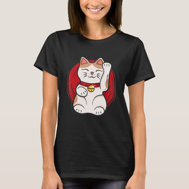 T-shirt Maneki Neko Lucky Chat Statue Agitant Style Japona (Devant)