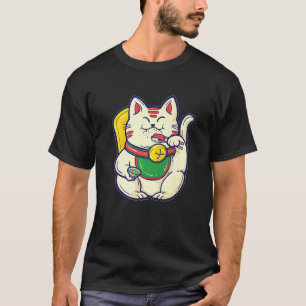 T-shirt Maneki Neko mangeant des Sushi Chance asiatique Ch