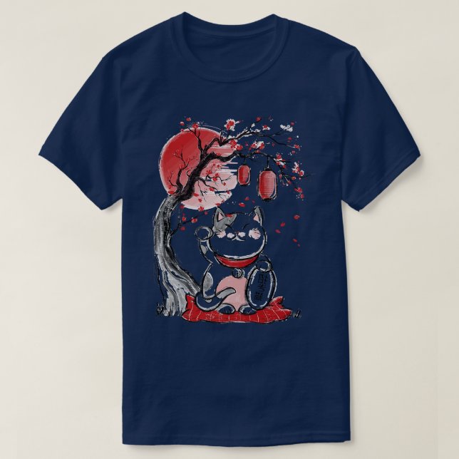 T-shirt maneki neko porte-bonheur chat agitant bras rouge  (Design devant)