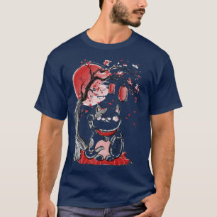 T-shirt maneki neko porte-bonheur chat agitant bras rouge 
