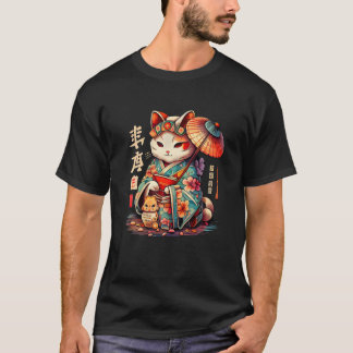 T-shirt Manekineko Geisha Higasa Geisha Umbrella Yukata Ki