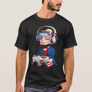 T-shirt Manette de jeu vidéo Lincoln du 4 juillet Drapeau