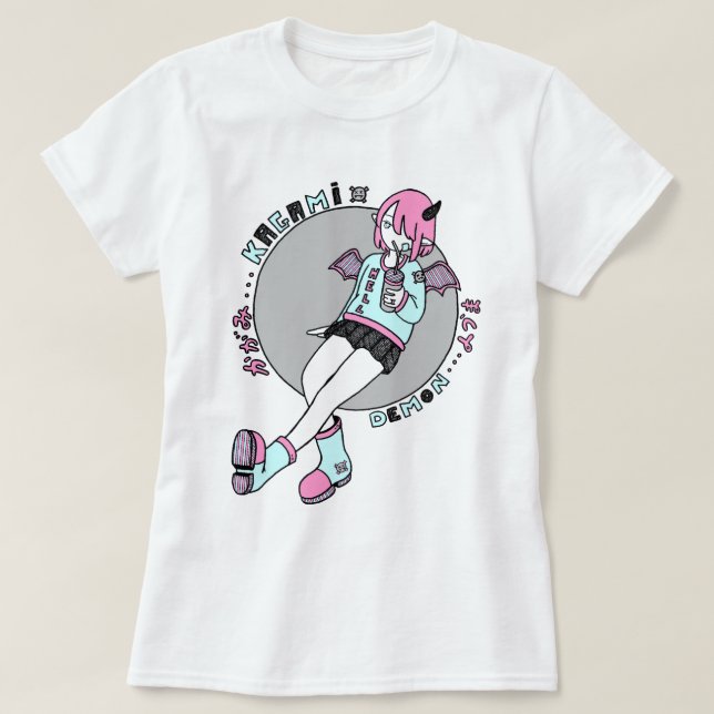 T-shirt manga demon girl pink (Design devant)