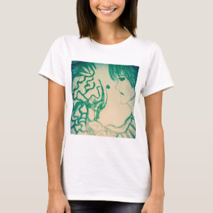 T-shirt manga manga vert monstre avec triste gars