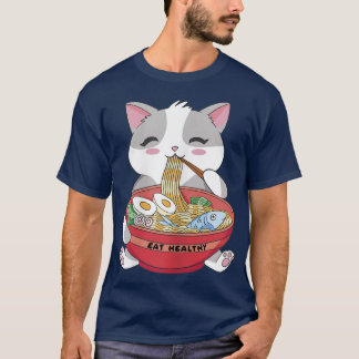 T-shirt Mange sain Ramen drôle mignonne Kitty Chat 