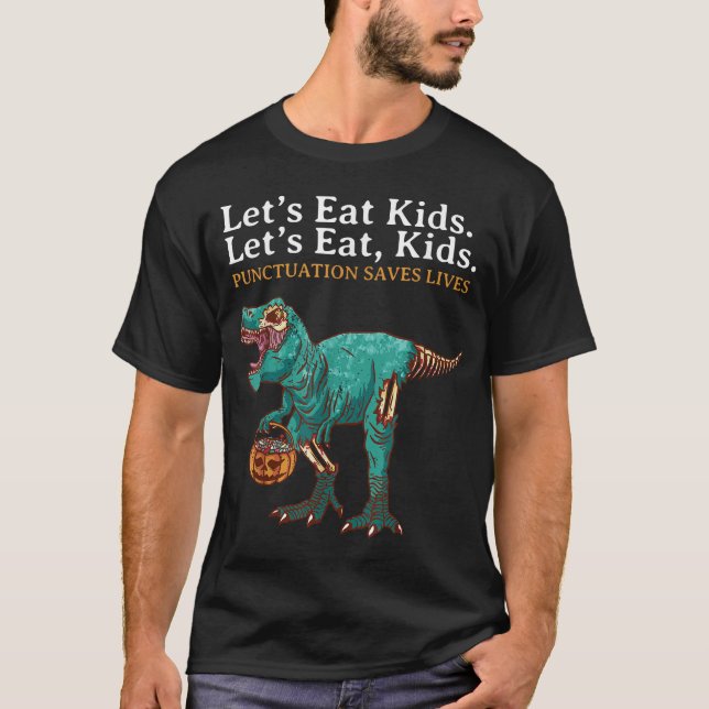 T-shirt Mangeons les enfants Dinosaur Zombie Trick Treat D (Devant)