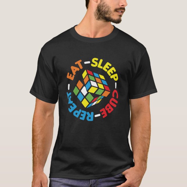 T-shirt Manger Cube Sommeil Répéter Cubes Funny Puzzle Vit (Devant)
