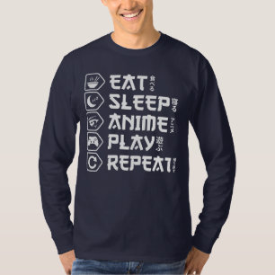 T-shirt Manger Dormir Anime Jouer Répéter Style de vie Ota