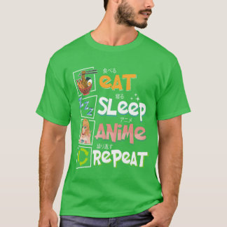 T-shirt Manger Dormir Anime Répéter Drôle Anime Manger Dor