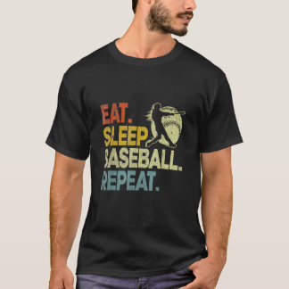 T-shirt Manger Dormir Baseball Répéter Receveur Lanceur Ba