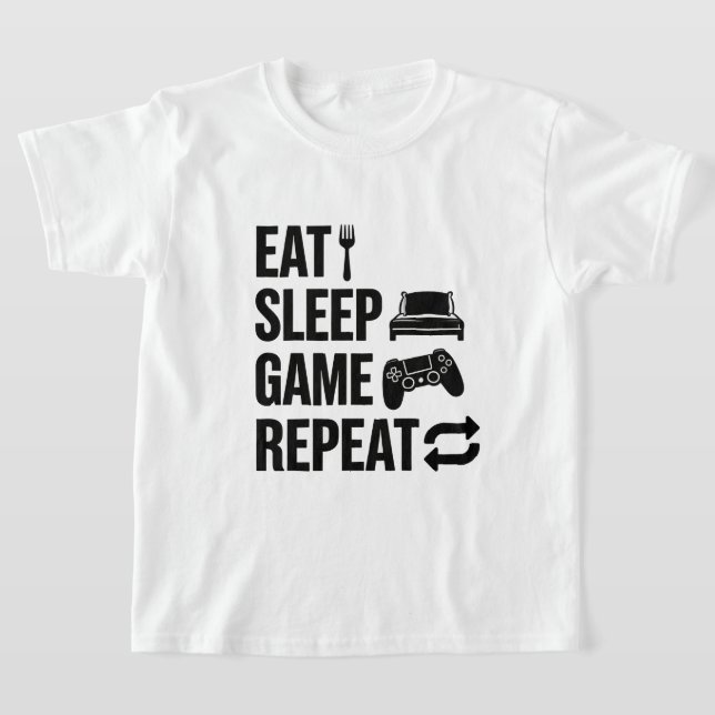 T-shirt Manger Dormir Jouer Répéter Jeux vidéo (Poser)