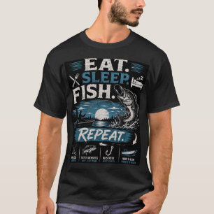 T-shirt Manger Dormir Pêche Répéter Pêche