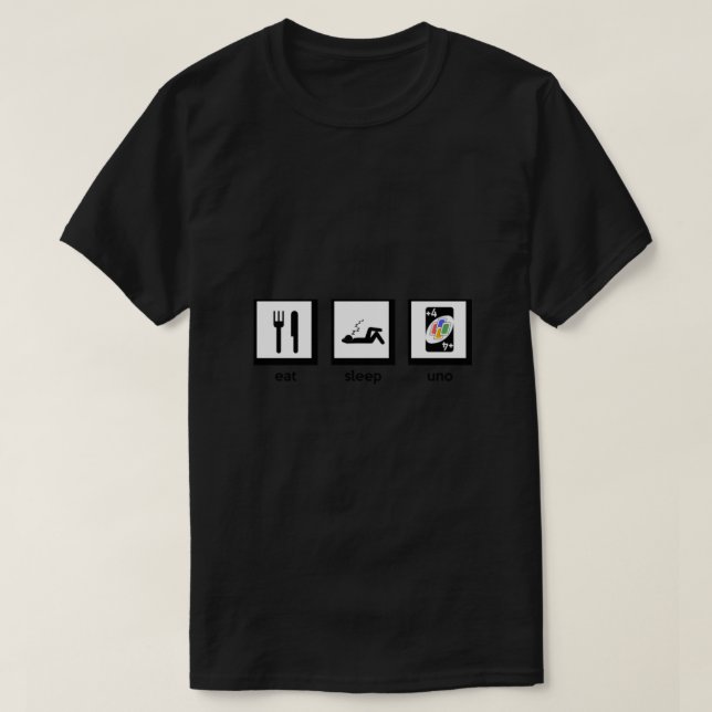T-shirt manger, dormir, uno (+4 uno jeu de carte) Essentie (Design devant)