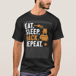 T-shirt Manger Hack de sommeil Répéter Casquette blanc noi