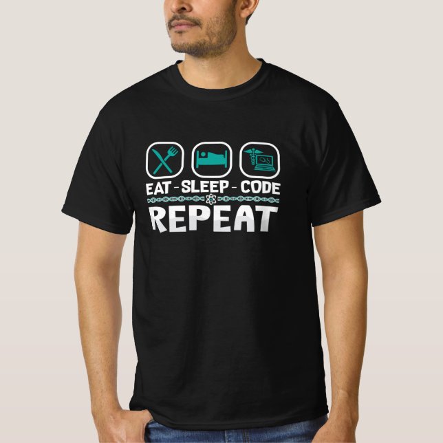 T-shirt Manger le code de veille Répéter le code de code I (Devant)