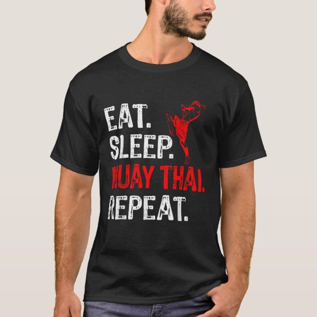 T-shirt Manger Sleep Muay Thai Repeat Muay Thai Player Fun (Devant)