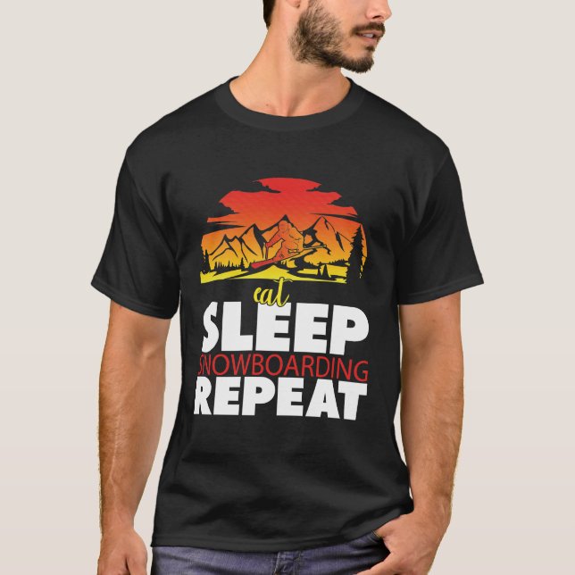 T-shirt Manger Sleep Snowboard Répéter, Ski amant cadeau T (Devant)