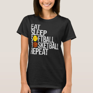 T-shirt Manger Sleep Softball Basketball Répéter Funny Bal
