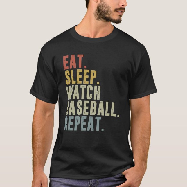 T-shirt Manger Veille de sommeil Baseball Répéter joueur d (Devant)