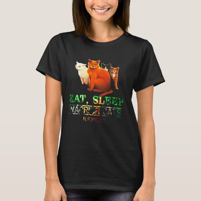 T-shirt Mangez des chats guerriers du sommeil Répétez un A (Devant)