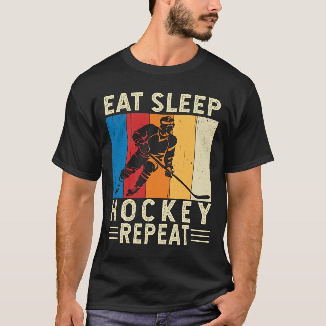 T-shirt Mangez Dormir Hockey Répéter Drôle Joueur de hocke (Devant)