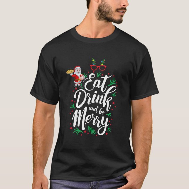 T-shirt Mangez et soyez joyeux Père Noël avec la famille P (Devant)