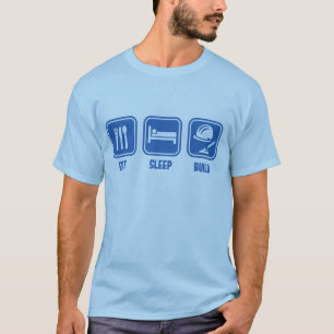 T-shirt Mangez la construction de sommeil, bleu drôle de