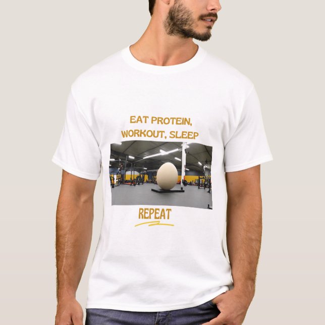 T-shirt Mangez la protéine, Veille de l'entraînement, Répé (Devant)